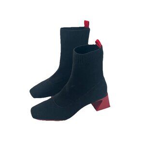 Vivaia Regina Pro Square Toe Heeled Boots Red Block Heel Black Sz 41 Sz 10.5